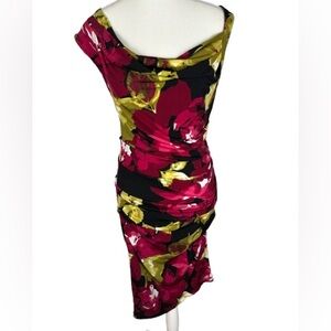 $10 DRESS SALE! London Times One Shoulder Dress - Red and Gold Floral